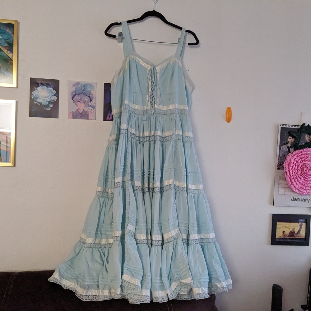 JessaKae Light Blue Maxi Dress with White Lace